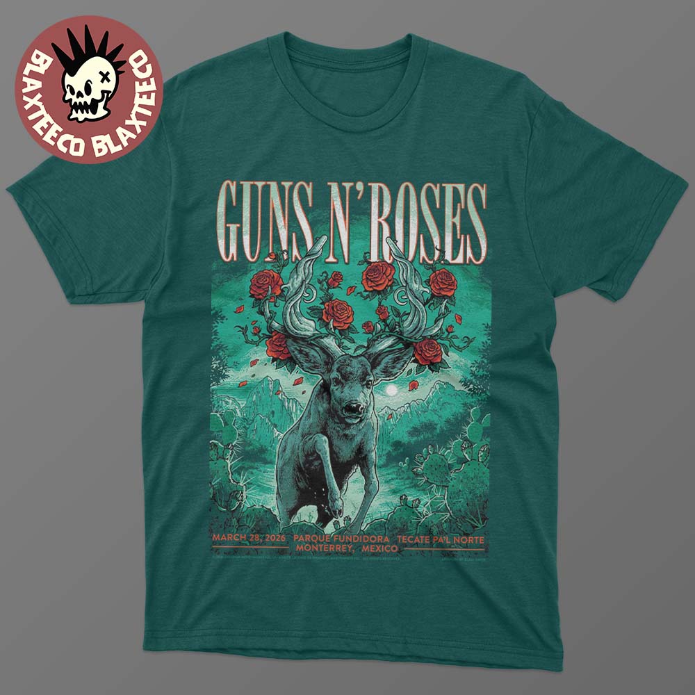 Guns N Roses Monterrey Mexico 2026 Venue Poster At Parque Fundidora Tecate Pa'l Norte On March 28 2026 T-Shirt Guns N Roses Monterrey Mexico 2026 Venue Poster At Parque Fundidora Tecate Pa'l Norte On March 28 2026 T-Shirt