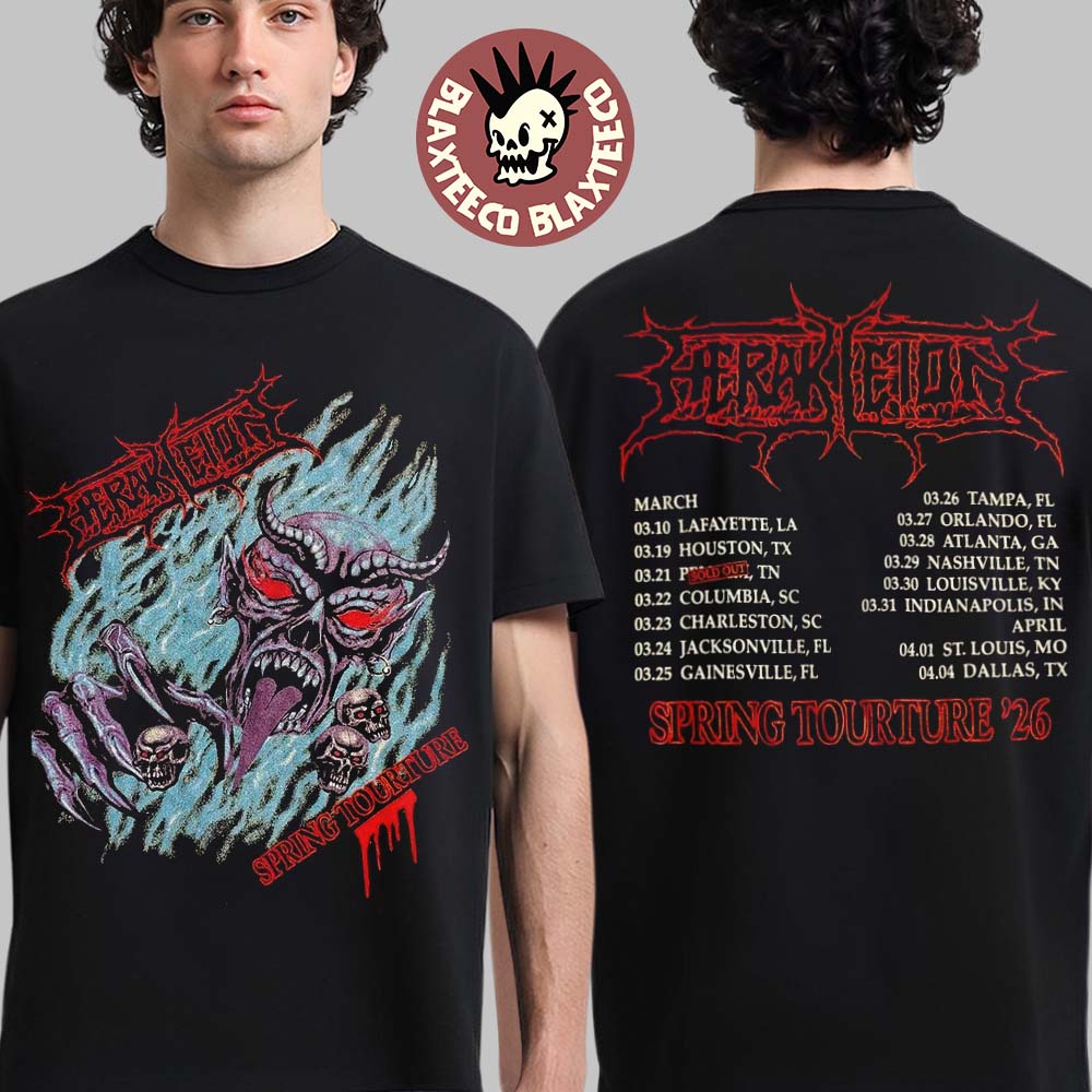 Herakleion Spring Tourture 2026 North America Tour Merch Flame Demon With Dates Back T-Shirt Herakleion Spring Tourture 2026 North America Tour Merch Flame Demon With Dates Back T-Shirt