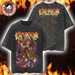 Kreator Krushers Of The World European Tour 2026 Merch Demon With Flags Vintage Washed Tee