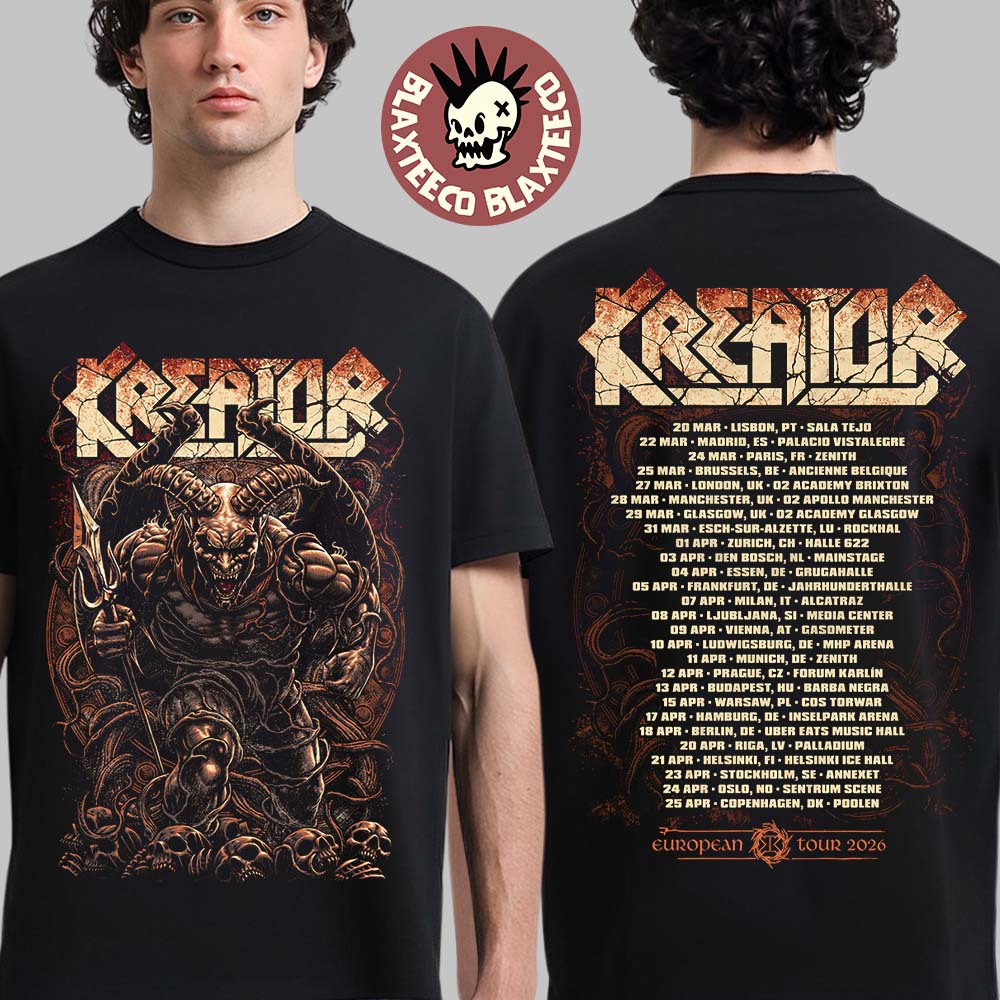 Kreator Krushers Of The World European Tour 2026 Merch Skulls T-Shirt Kreator Krushers Of The World European Tour 2026 Merch Skulls T-Shirt