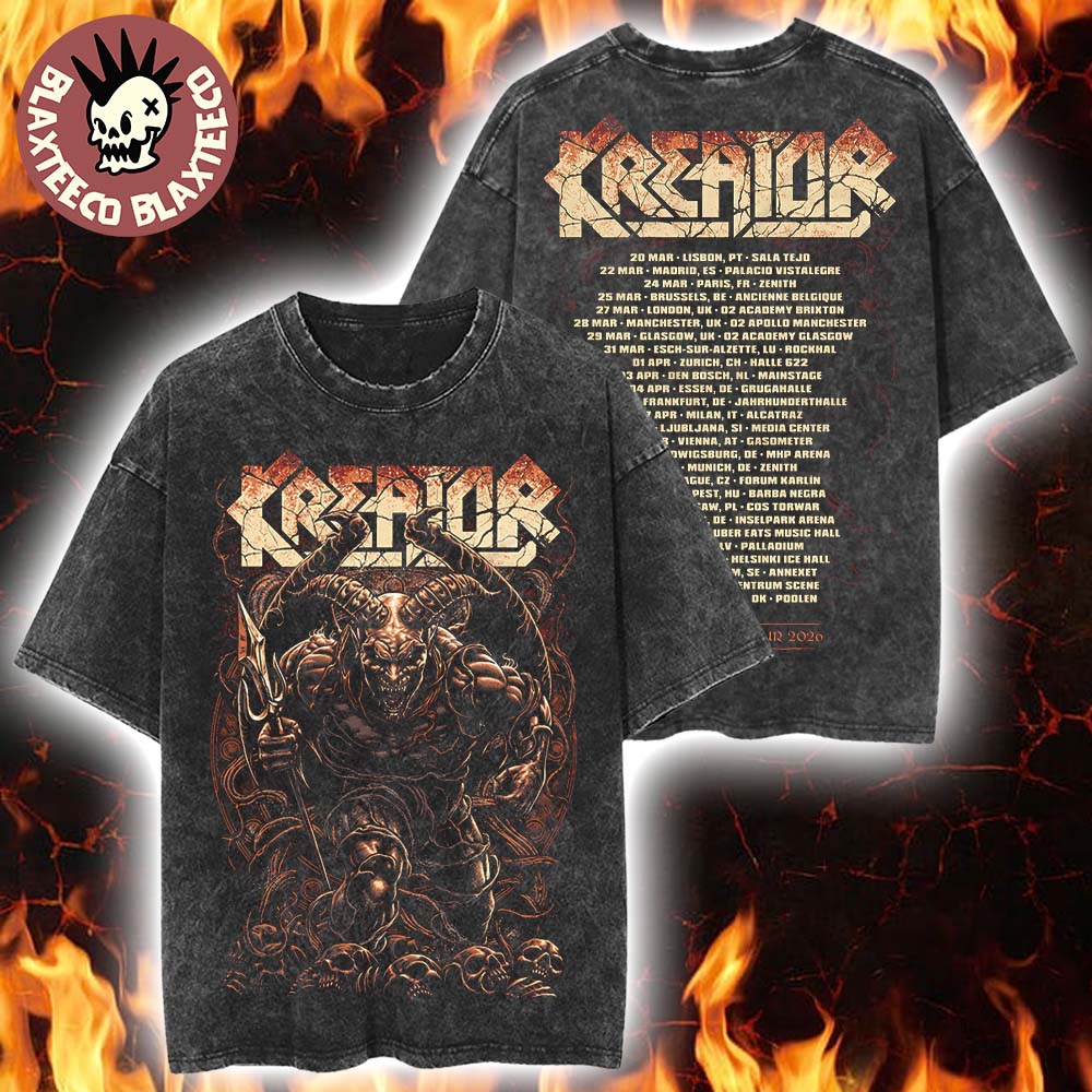 Kreator Krushers Of The World European Tour 2026 Merch Skulls Vintage Washed Tee Kreator Krushers Of The World European Tour 2026 Merch Skulls Vintage Washed Tee
