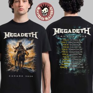 Megadeth Canada 2026 Tour Merch Vic Rattlehead Riding Reindeer With Dates Back Two Sided T-Shirt