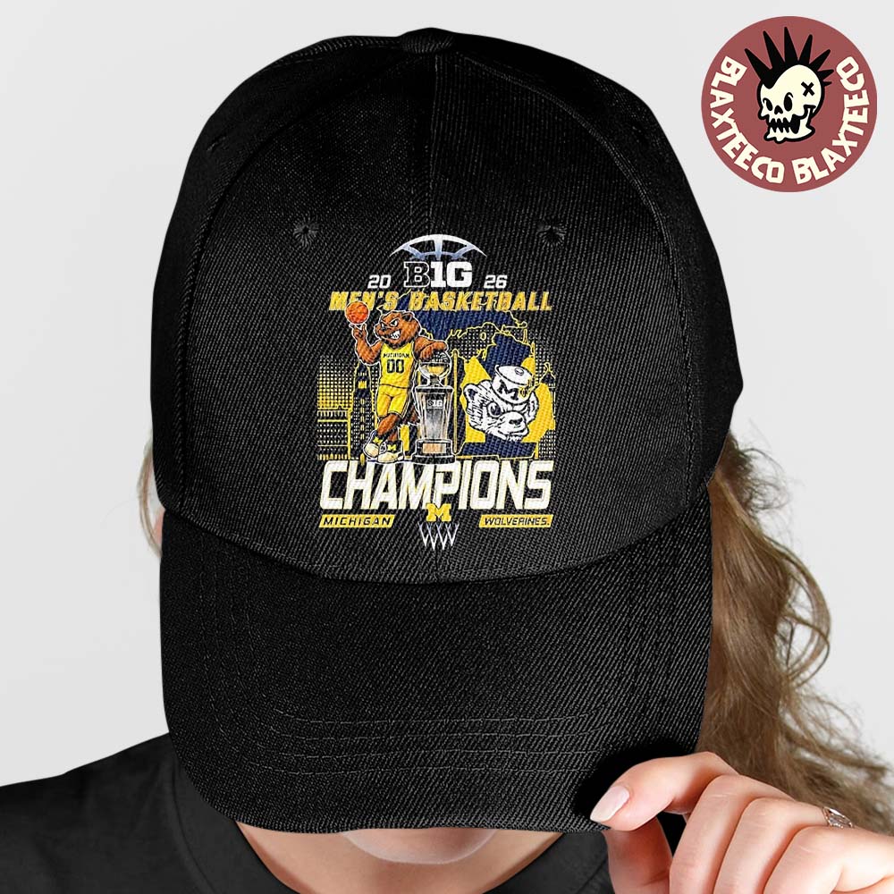 Michigan Wolverines Men's Basketball B1G Big 10 Conference 2026 Champions Mascot Classic Cap Hat Snapback Michigan Wolverines Men's Basketball B1G Big 10 Conference 2026 Champions Mascot Classic Cap Hat Snapback