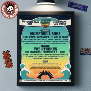 Sea.Hear.Now Festival 2026 Full Lineup At Asbury Park New Jersey On September 19 And 20 2026 Decor Poster Canvas