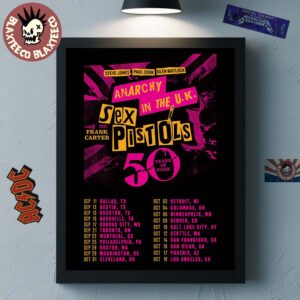 Sex Pistols Anarchy In The UK 50 Years Of Punk 2026 North America Tour Schedule Dates Home Decor Poster Canvas