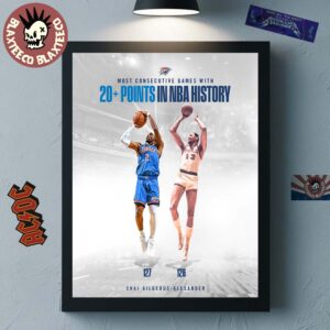 Shai Gilgeous Alexander OKC Thunder Most Consecutive Games With 20+ Points In NBA History Home Decor Poster Canvas