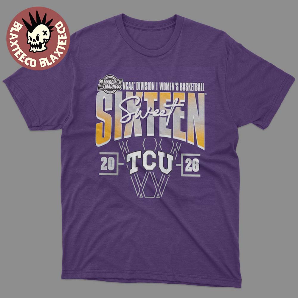 TCU Horned Frogs 2026 NCAA Women's Basketball Tournament March Madness Sweet 16 Court Shot T-Shirt TCU Horned Frogs 2026 NCAA Women's Basketball Tournament March Madness Sweet 16 Court Shot T-Shirt