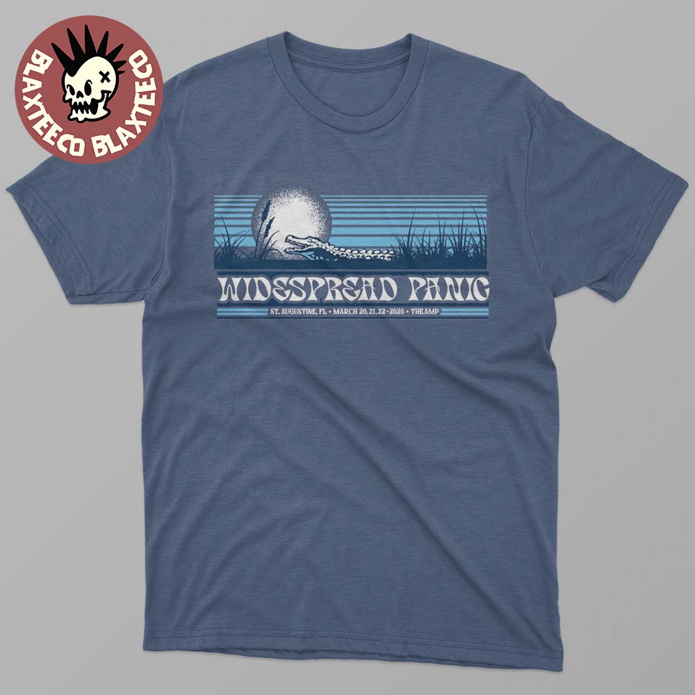 Widespread Panic St Augustine Florida 2026 Event Merch Tee At St Augustine Amphitheatre On March 20-22 2026 The Crocodile Art T-Shirt Widespread Panic St Augustine Florida 2026 Event Merch Tee At St Augustine Amphitheatre On March 20-22 2026 The Crocodile Art T-Shirt