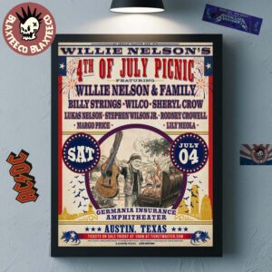Willie Nelson’s 4th Of July Picnic 2026 Show Poster In Austin Texas At Germania Insurance Amphitheater On July 4 2026 With Lineup Poster Canvas