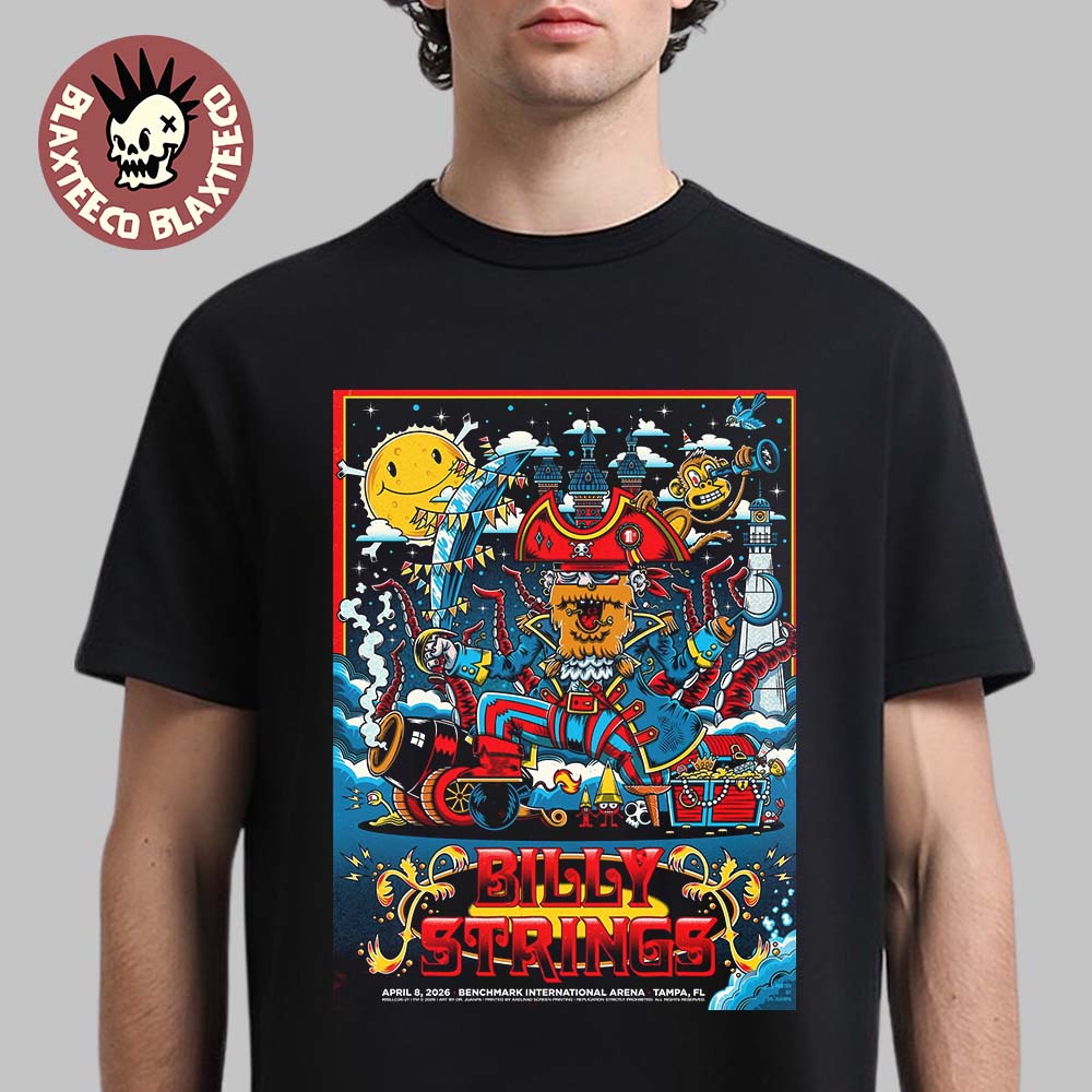 Billy Strings Tampa Florida 2026 Merch Gig Poster At Benchmark International Arena On April 8 2026 The Pirate Art T-Shirt Billy Strings Tampa Florida 2026 Merch Gig Poster At Benchmark International Arena On April 8 2026 The Pirate Art T-Shirt