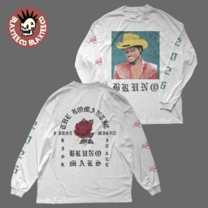 Bruno Mars The Romantic 2026 Tour Merch Roses White Long Sleeve