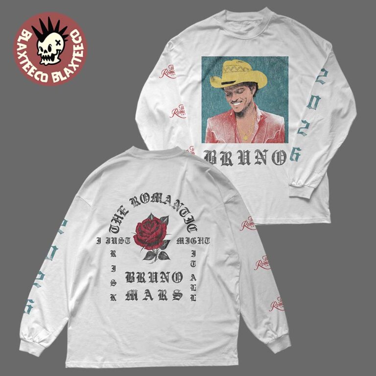 Bruno Mars The Romantic 2026 Tour Merch Roses White Long Sleeve - Blaxteeco