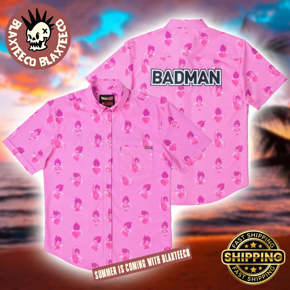Dragon Ball Z RSVLTS Vegeta Badman Pink Button Short Sleeve Hawaiian Shirt Dragon Ball Z RSVLTS Vegeta Badman Pink Button Short Sleeve Hawaiian Shirt
