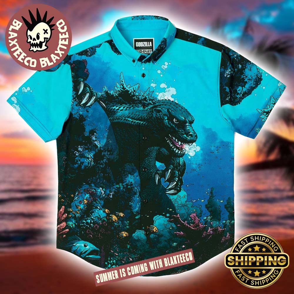 Godzilla RSVLTS From the Depths Button Short Sleeve Hawaiian Shirt Godzilla RSVLTS From the Depths Button Short Sleeve Hawaiian Shirt