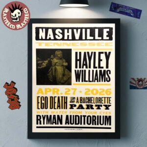 Halley Williams Nashville Tennessee 2026 Night 2 Venue Poster At Ryman Auditorium On April 27 2026 Good Dye Young Tour Poster Canvas