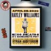 Halley Williams Nashville Tennessee 2026 Night 2 Venue Poster At Ryman Auditorium On April 27 2026 Good Dye Young Tour Poster Canvas