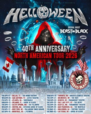 Helloween 40 Years Anniversary North American Tour 2026 Schedule Dates