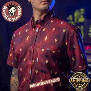 Iron Man RSVLTS Lil Starks Armor Helmets Pattern Red Button Short Sleeve Hawaiian Shirt