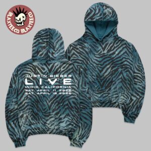 Justin Bieber Coachella 2026 Merch Live In Indio California On April 11 And 18 2026 Zebra Skin Hoodie