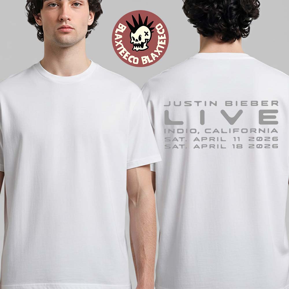 Justin Bieber Coachella 2026 Merch Live In Indio California On April 2026 Classic White T-Shirt Justin Bieber Coachella 2026 Merch Live In Indio California On April 2026 Classic White T-Shirt