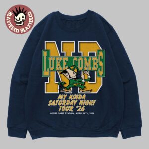 Luke Combs South Bend Indiana 2026 Tour Merch At Notre Dame Stadium April 18 2026 Notre Dame Fighting Irish Big Logo Navy Sweater