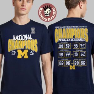 Michigan Wolverines 2026 NCAA Men’s Basketball National Champions Schedule Scores Navy Two Sided T-Shirt