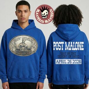 Post Malone Stagecoach 2026 Festival Indio California Merch On April 26 2026 Western Belt Buckle Blue Hoodie