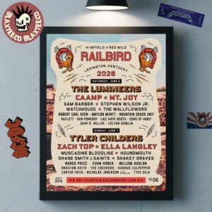 Railbird Music Festival 2026 Full Lineup In Lexington Kentucky At The Infield At Red Mile On June 6 And 7 2026 Poster Canvas