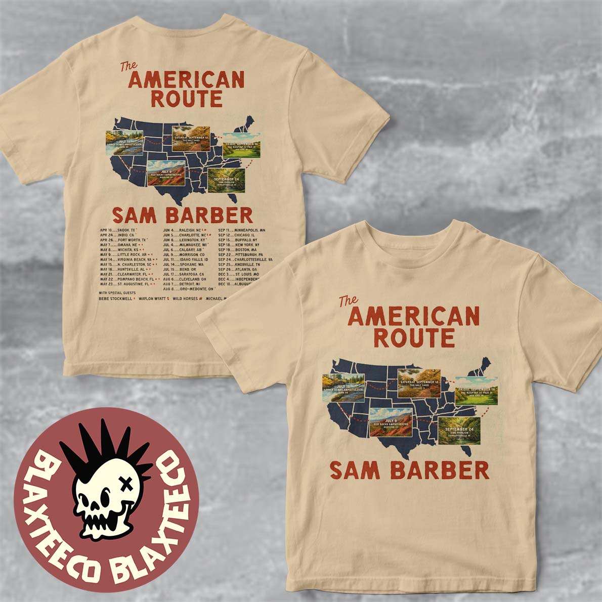Sam Barber The American Route 2026 Tour Schedule Dates Two Sided T-Shirt Sam Barber The American Route 2026 Tour Schedule Dates Two Sided T-Shirt