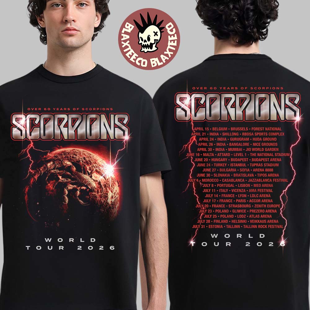 Scorpions Coming Home World Tour 2026 Merch Over 60 Years Of Scorpions Two Sided T-Shirt Scorpions Coming Home World Tour 2026 Merch Over 60 Years Of Scorpions Two Sided T-Shirt