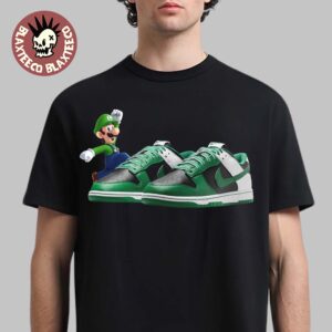 Super Mario X Nike Dunk Low Luigi Themed Green Black And White Sneaker T-Shirt