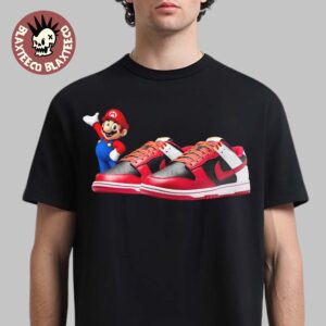 Super Mario X Nike Dunk Low Mario Themed Red Black And White Sneaker T-Shirt