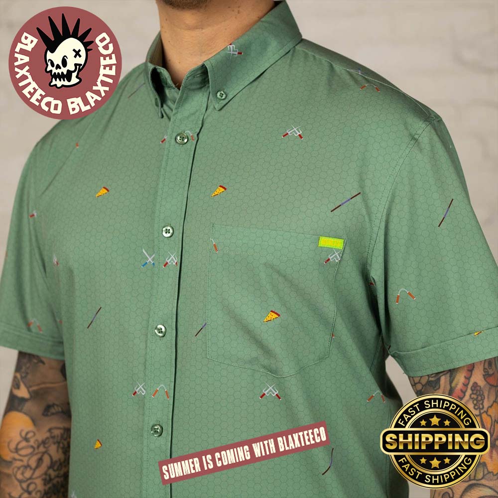 Teenage Mutant Ninja Turtles RSVLTS Ninja Armory Button Short Sleeve Hawaiian Shirt Teenage Mutant Ninja Turtles RSVLTS Ninja Armory Button Short Sleeve Hawaiian Shirt