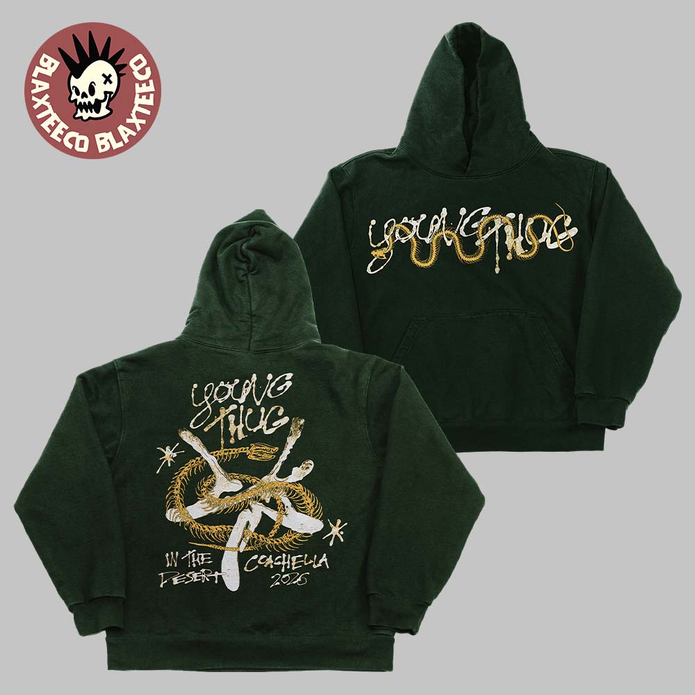 Young Thug Coachella 2026 Festival Indio California Merch Skeleton Snake Green Hoodie Young Thug Coachella 2026 Festival Indio California Merch Skeleton Snake Green Hoodie