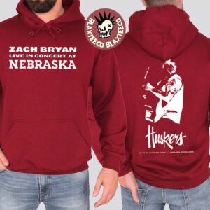 Zach Bryan Live In Concert Nebraska 2026 Venue Merch On April 25 2026 At Lincoln Memorial Stadium Red Hoodie