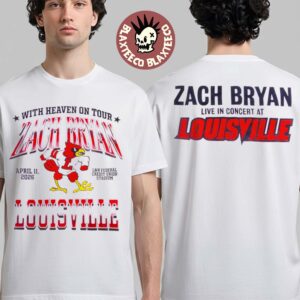 Zach Bryan X Louisville Cardinals With Heaven On Tour 2026 In Louisville Kentucky Exclusive Merch On April 11 2026 White T-Shirt
