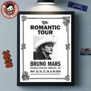 Bruno Mars The Romantic Tour 2026 Toronto Canada Gig Poster At Rogers Stadium From May 23 To 30 2026 Decor Poster Canvas