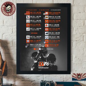 Cincinnati Bengals NFL 2026 Season Schedule All Kickoffs Home Decor Poster Canvas
