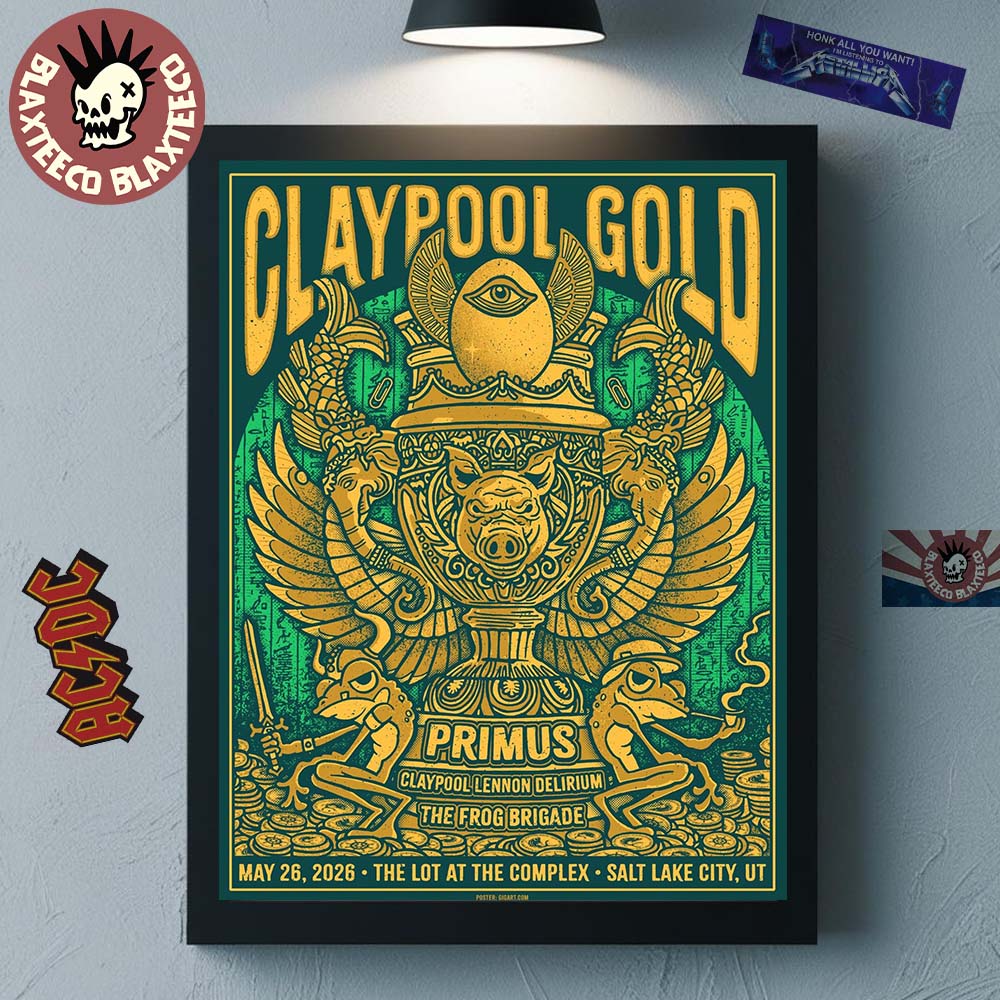 Claypool Gold Primus Claypool Lennon Delirium And The Frog Brigade Salt Lake City Utah 2026 Event Poster At The Lot At The Complex On May 26 2026 Poster Canvas Claypool Gold Primus Claypool Lennon Delirium And The Frog Brigade Salt Lake City Utah 2026 Event Poster At The Lot At The Complex On May 26 2026 Poster Canvas