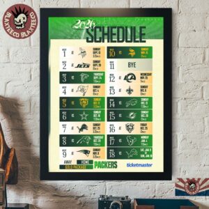 Green Bay Packers NFL 2026 Season Schedule All Kickoffs Home Decor Poster Canvas