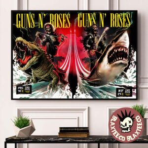 Guns N Roses Hollywood Florida 2026 Night 1 And 2 Combined Venue Poster At Hard Rock On April 30 And May 5 2026 Skeletons Riding Crocodile And Shark Poster Canvas