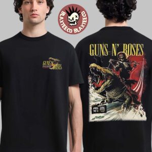 Guns N Roses Hollywood Florida 2026 Night 1 Venue Merch Tee At Hard Rock On April 30 2026 Skeleton Riding Crocodile Two Sided T-Shirt