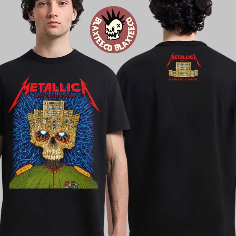 Metallica M72 Bucharest 2026 Venue Merch Tee Bucharest Romania At Arena Nationala On 13 May 2026 Palace Of Parliament Crown Skull Two Sided T Shirt