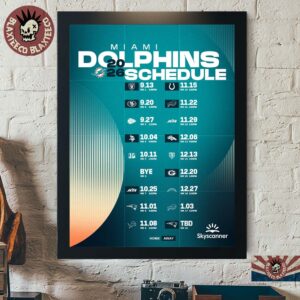 Miami Dolphins NFL 2026 Season Schedule All Kickoffs Home Decor Poster Canvas