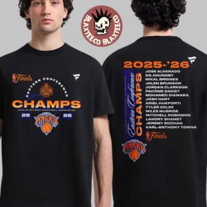 New York Knicks Fanatics 2026 NBA Eastern Conference Champions Roster Two Sided T-Shirt