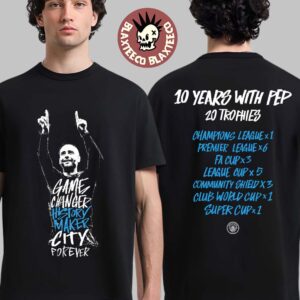 Pep Guardiola Manchester City Tribute 10 Years with Pep Game Changer History Maker City Forever 20 Trophies T-Shirt
