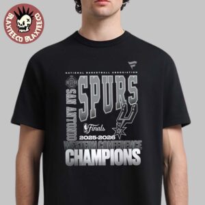 San Antonio Spurs Fanatics Black 2026 NBA Western Conference Champions Stacked Block T-Shirt