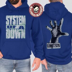 System Of A Down CDMX Mexico 2026 Pop Up Shop Merch At Estadio GNP Seguros On 27 And 28 May 2026 The Hand Blue Hoodie