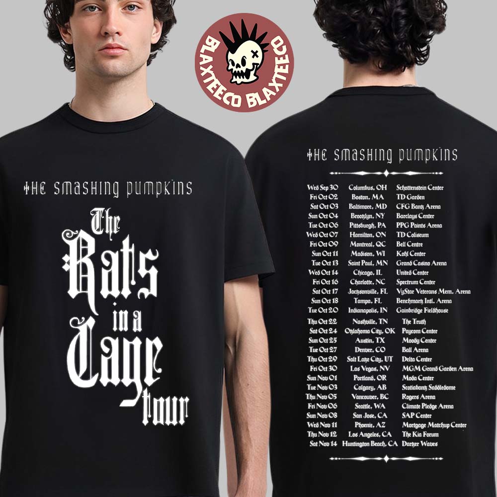 The Smashing Pumpkins The Rats In A Cage Tour 2026 North America Logo With Dates Back Two Sided T-Shirt The Smashing Pumpkins The Rats In A Cage Tour 2026 North America Logo With Dates Back Two Sided T-Shirt