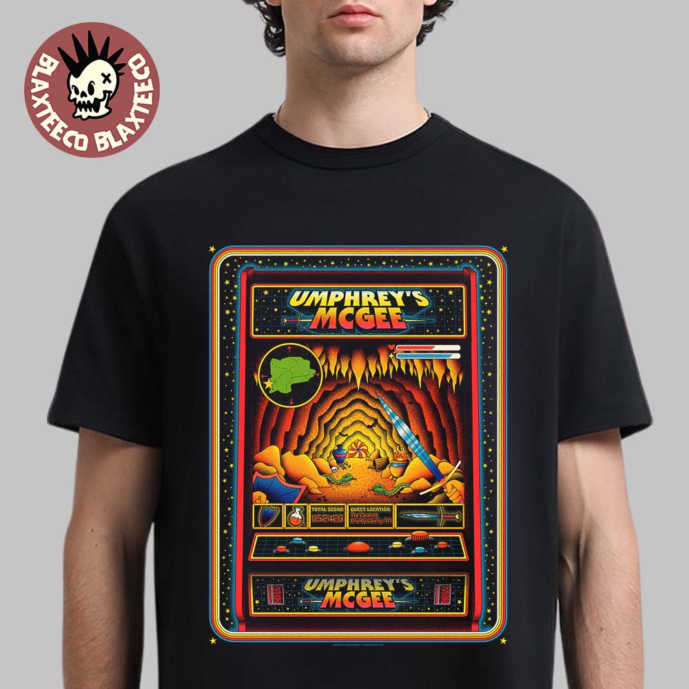 Umphrey’s McGee The Caverns 2026 Event Poster In Grundy County Tennessee On May 24 2026 Arcade Machine Art T-Shirt Umphrey’s McGee The Caverns 2026 Event Poster In Grundy County Tennessee On May 24 2026 Arcade Machine Art T-Shirt